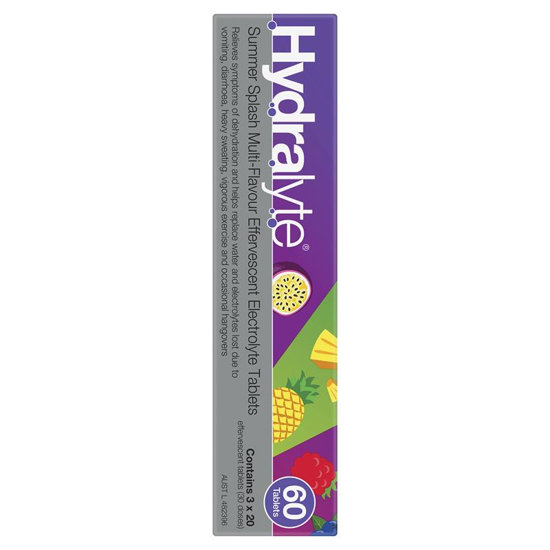 Hydralyte Electrolyte Effervescent Summer Splash Multi Flavour 60 Tablets