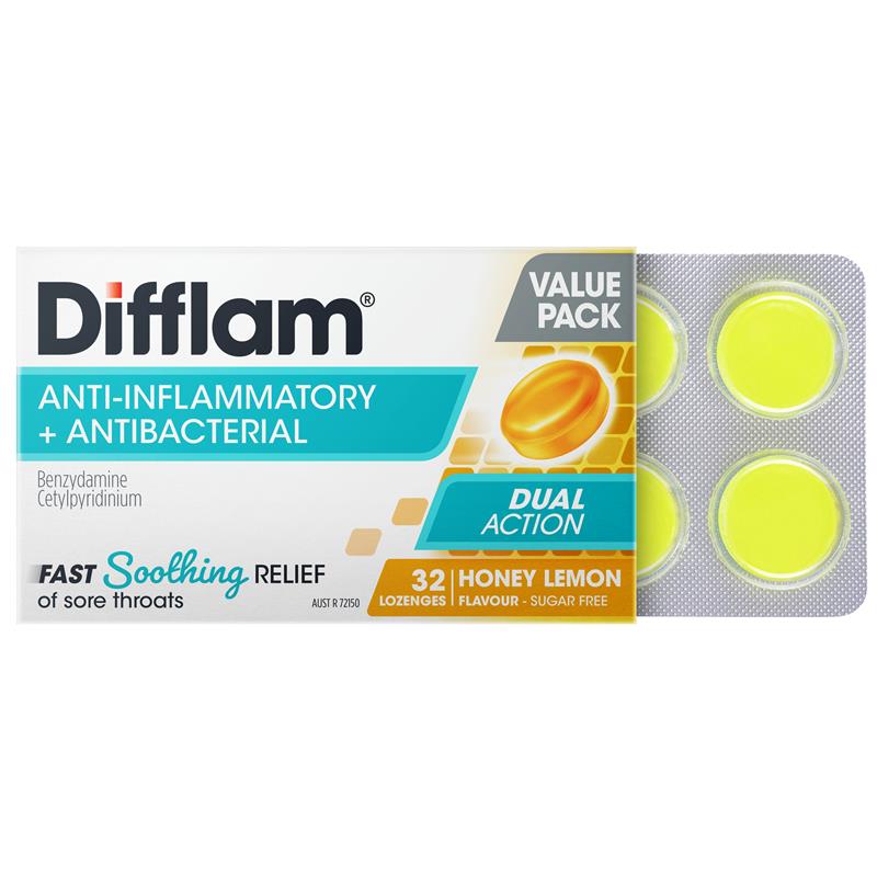 Difflam Sore Throat Sugar Free Honey And Lemon 32 Lozenges