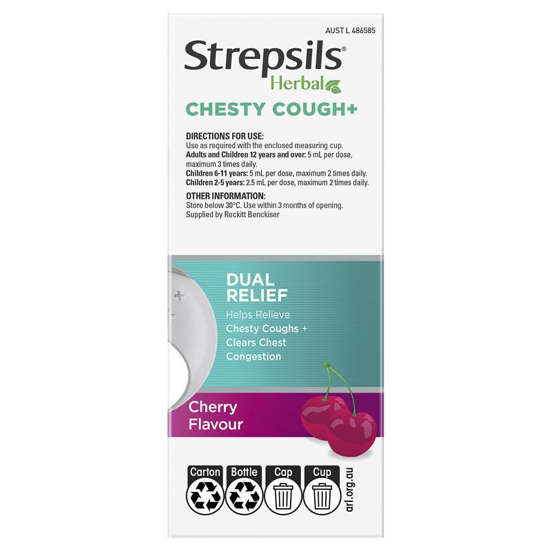 Strepsils Herbal Chesty Cough+ Liquid Cherry Flavour 200mL