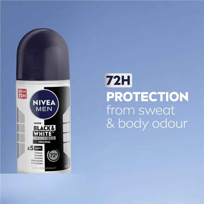NIVEA MEN Black & White Invisible Roll On Deodorant 72H Protection 50ml
