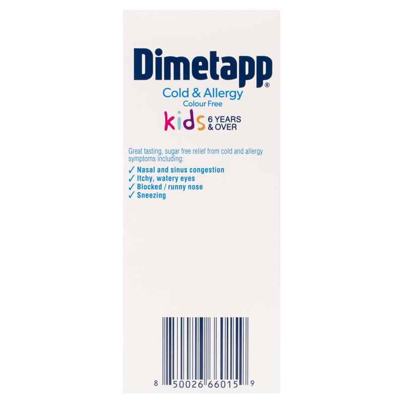 Dimetapp Cold and Allergy Colour Free 200mL