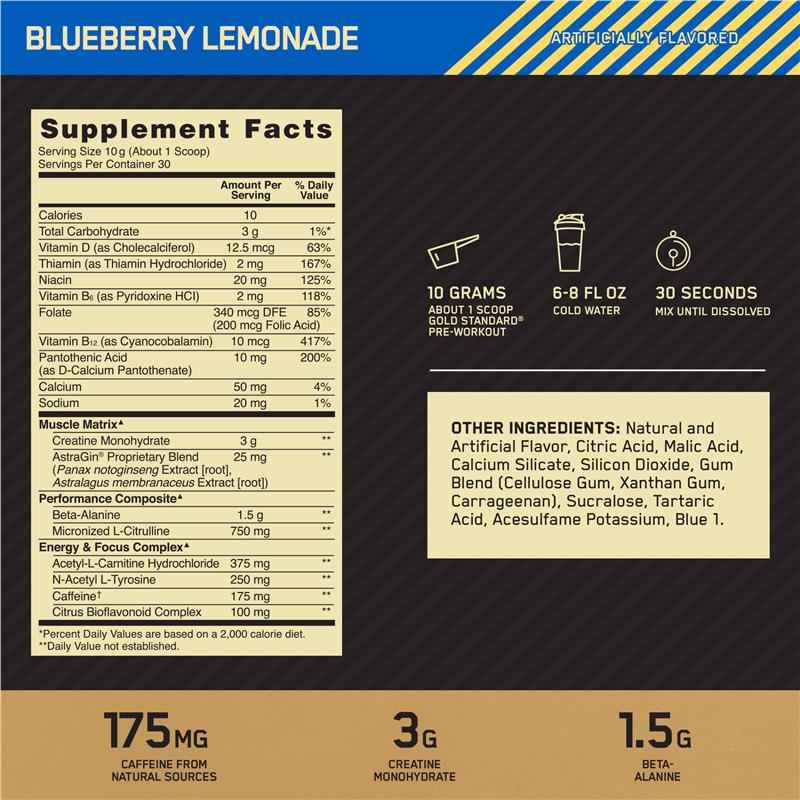 Optimum Nutrition Gold Standard Pre-Workout Blueberry Lemonade 300g