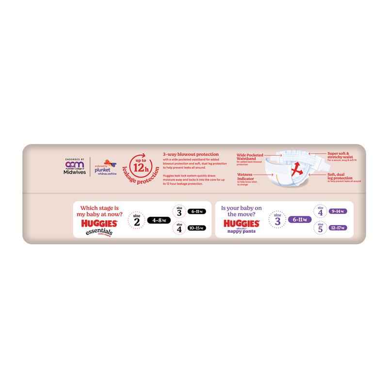 Huggies Essentials Size 2 4-8kg 54 Nappies
