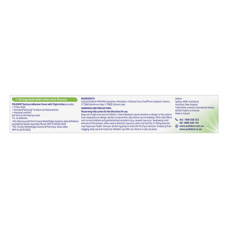 Polident Denture Adhesive Cream Fresh Mint 60g