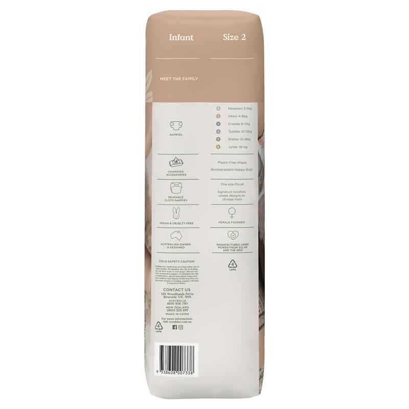 Tooshies Eco Nappies with Organic Bamboo Size 2 Infant 4-8kg, 48 Pack