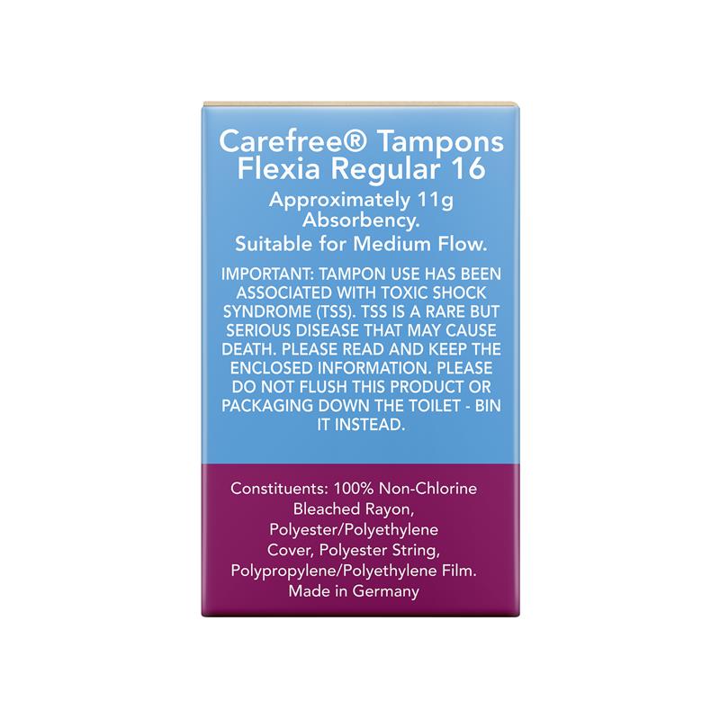 Carefree Flexia Fragrance Free Regular Tampons With Wings 16 Pack
