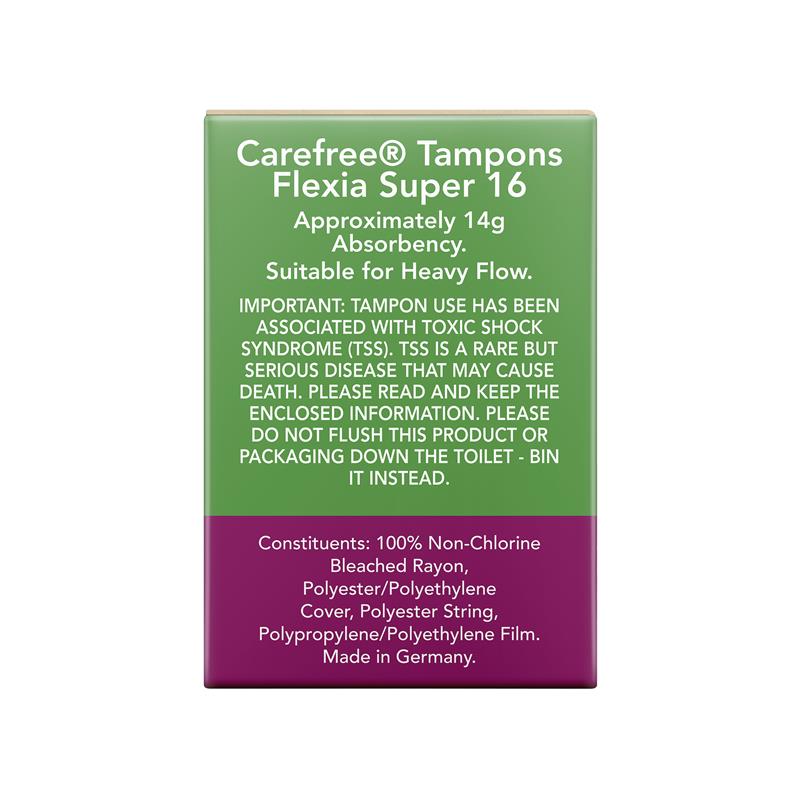 Carefree Flexia Fragrance Free Super Tampons With Wings 16 Pack