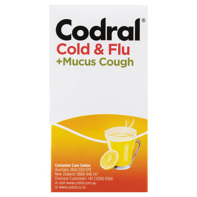Codral Cold & Flu + Mucus Cough Max Strength Hot Drink Oral Powder Lemon 10 Pack