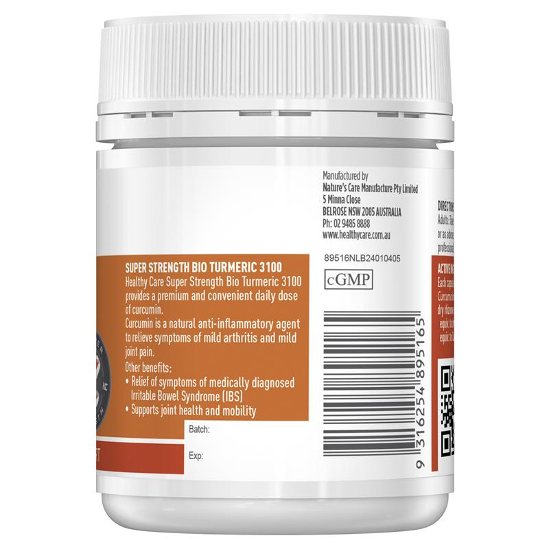 Healthy Care Super Strength Bio Turmeric 3100mg 100 Capsules