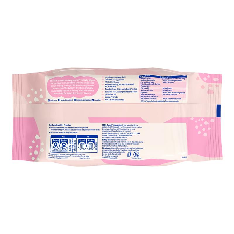 Curash Babycare Fragrance Free Wipes 3 x 80