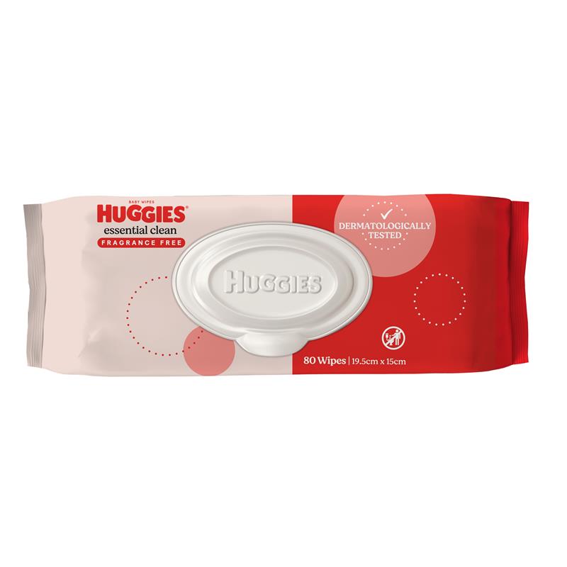 Huggies Essential Clean Baby Wipes Fragrance Free 80 Pack