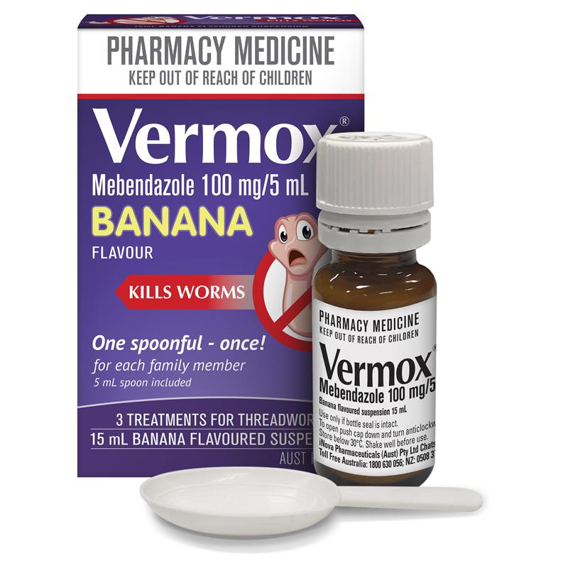Vermox Worming Treatment Banana Flavoured Liquid 15ml - GimmeNow
