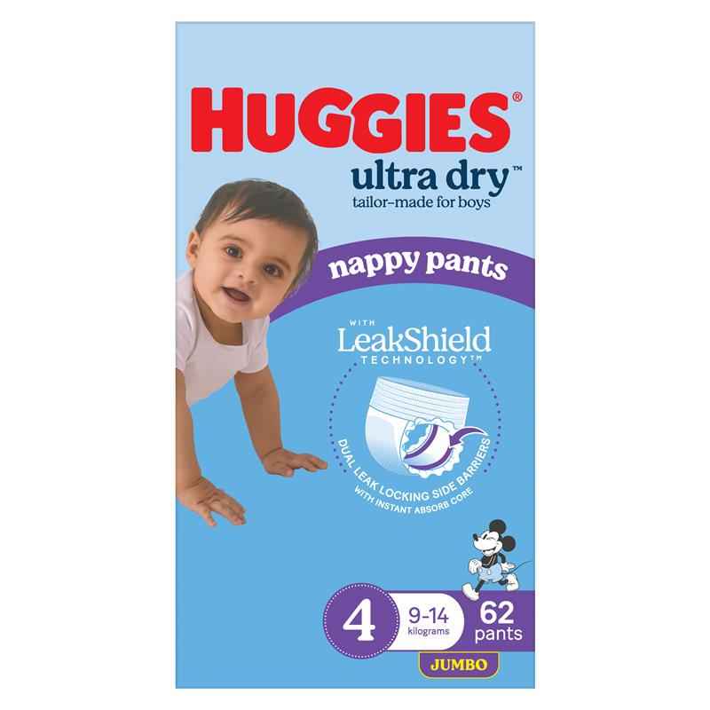 Huggies Ultra Dry Nappy Pants Boys Size 4 (9-14kg) 62 Pack