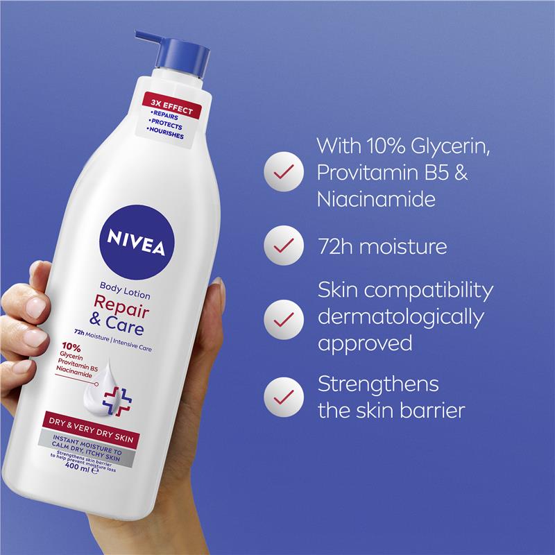 NIVEA Repair & Care Body Lotion Moisturiser 72H 400ml
