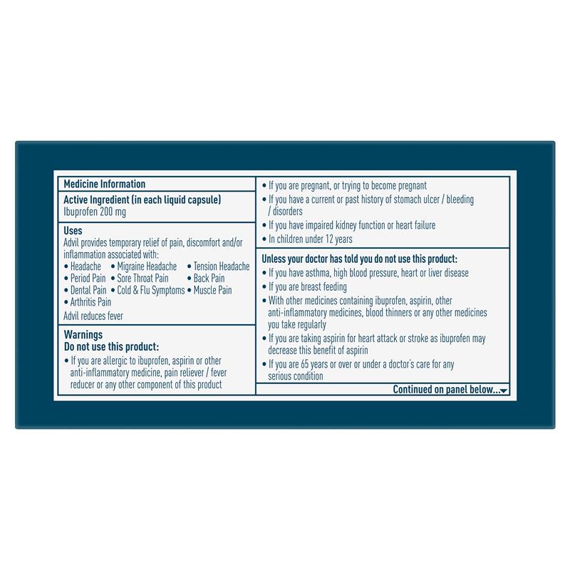 Advil Ibuprofen Pain Relief Liquid Mini 90 Capsules