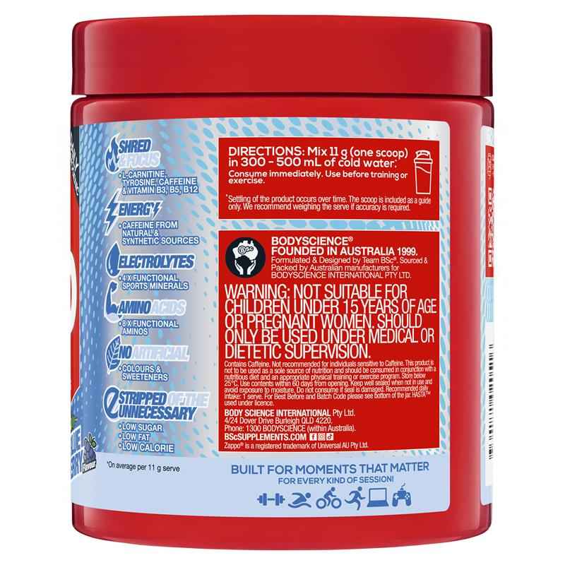BSc Energy Shred + Hydration Powder Zappo Sour Blue Raspberry 275g