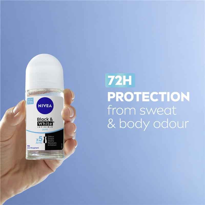 NIVEA Black & White Invisible Pure Roll On Deodorant 72H Protection 50ml