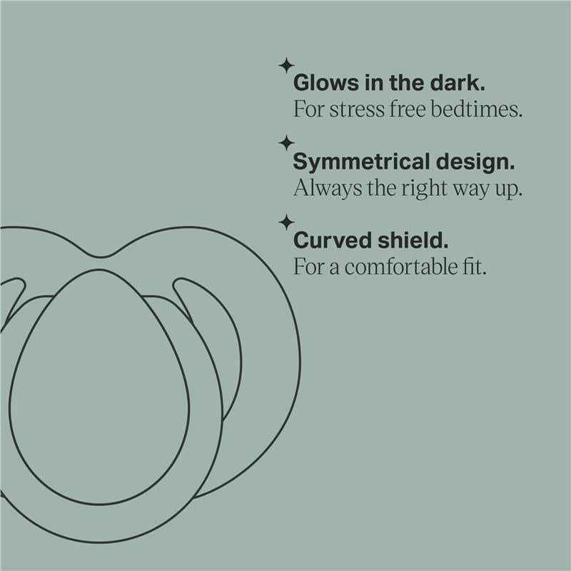 Tommee Tippee Night Time Soothers, Symmetrical Orthodontic Design, BPA-Free Silicone Baglet, Includes Steriliser Box, 6-18M, Pack of 2 Dummies