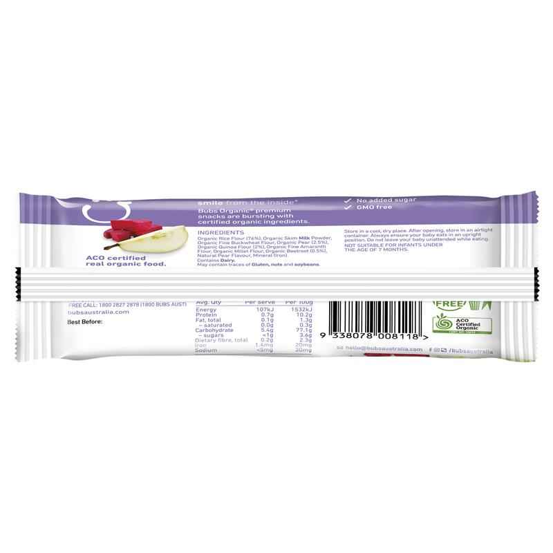Bubs Organic Smiley Squares Pear & Beetroot 7 Months+ 14g