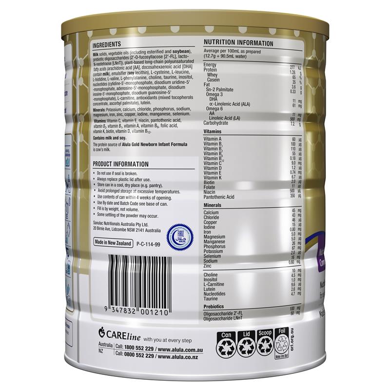 Alula Gold Stage 1 Newborn Infant Formula 0-6 Months 900g