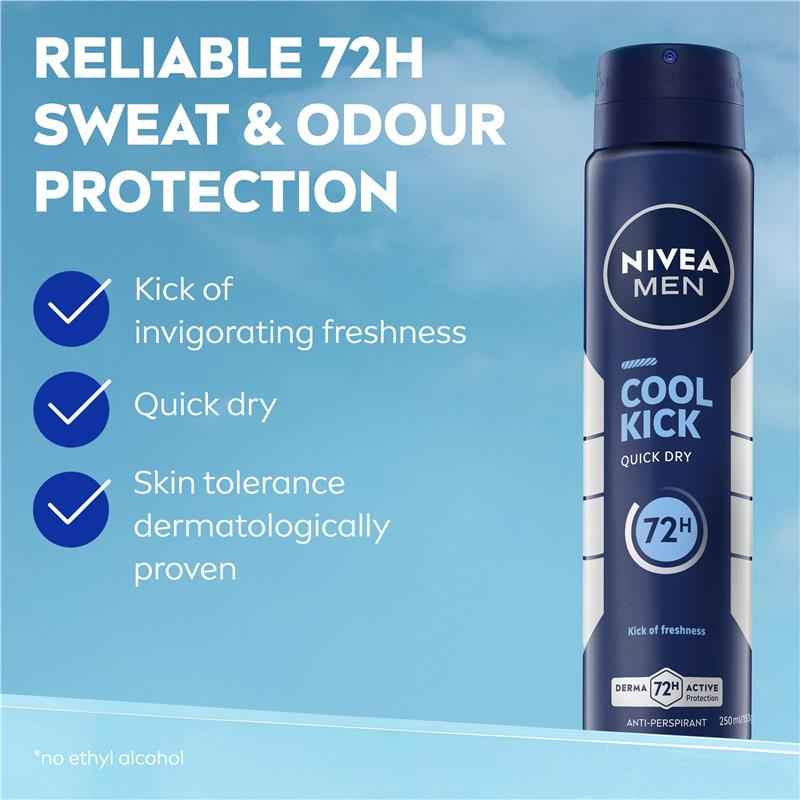 NIVEA MEN Cool Kick Aerosol Deodorant 72H Protection 250ml