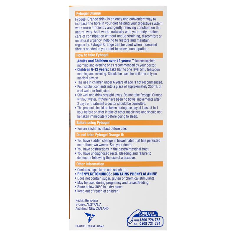 Fybogel Fibre Constipation Relief Supplement Sachets Orange 30 pack - GimmeNow