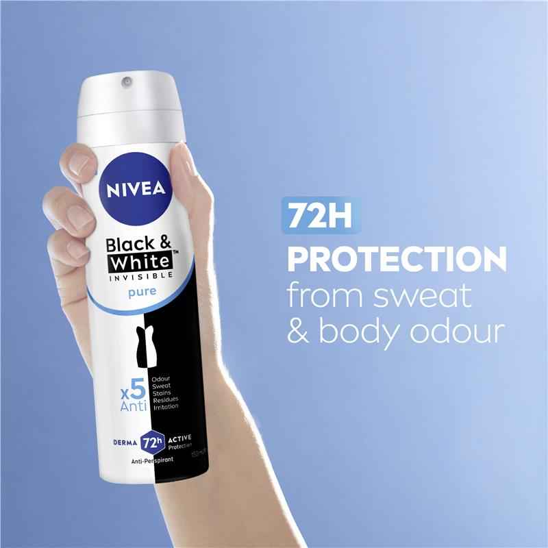 NIVEA Black & White Invisible Pure Aerosol Deodorant 72H Protection 150ml