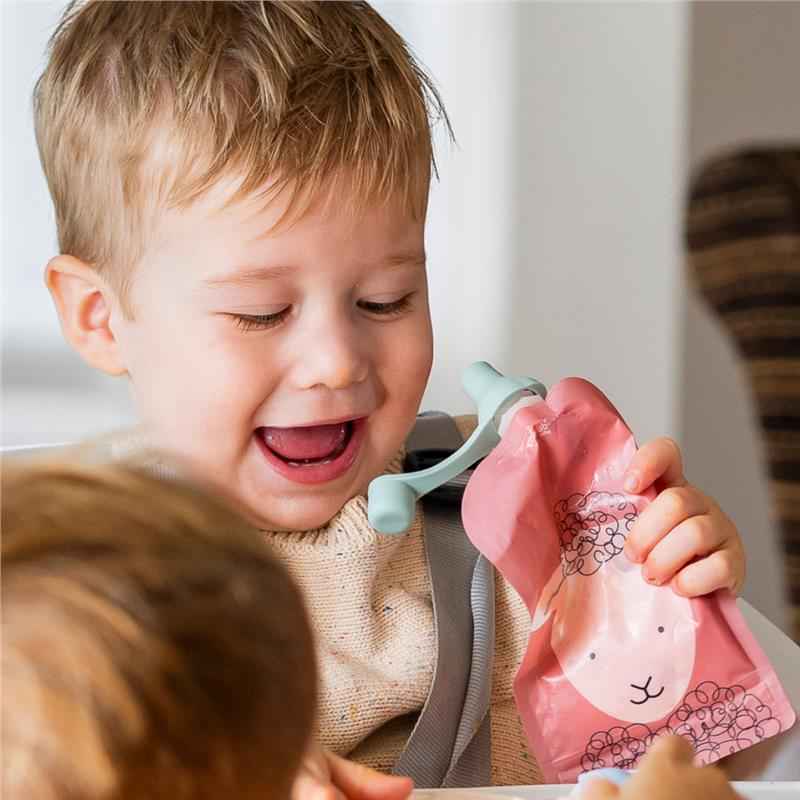 On The Go Food Pouch Dusty Rose & Sand 120ml Animal Print 10 Pack