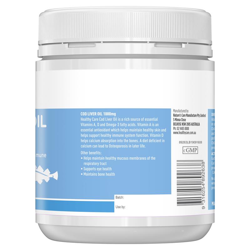 Healthy Care Cod Liver Oil 1000mg 200 Softgel Capsules - GimmeNow