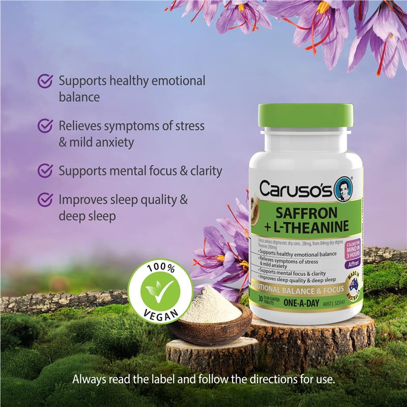 Carusos Saffron + L Theanine 30 Tablets