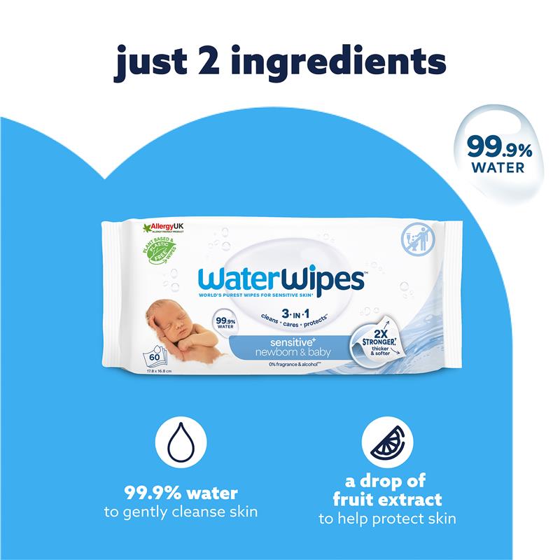 WaterWipes Baby & Newborn Sensitive Wipes 60 Pack