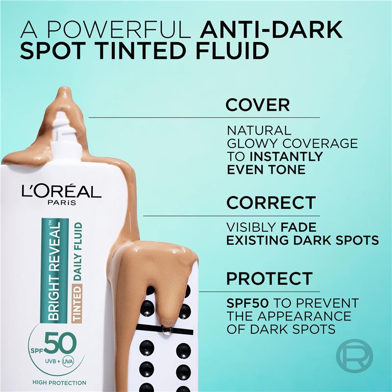 L'Oreal Bright Reveal Tinted SPF 50 Fluid Medium 50ml - GimmeNow