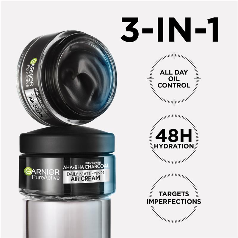 Garnier Pure Active AHA + BHA Charcoal Daily Mattifying Air Cream 50ml - GimmeNow