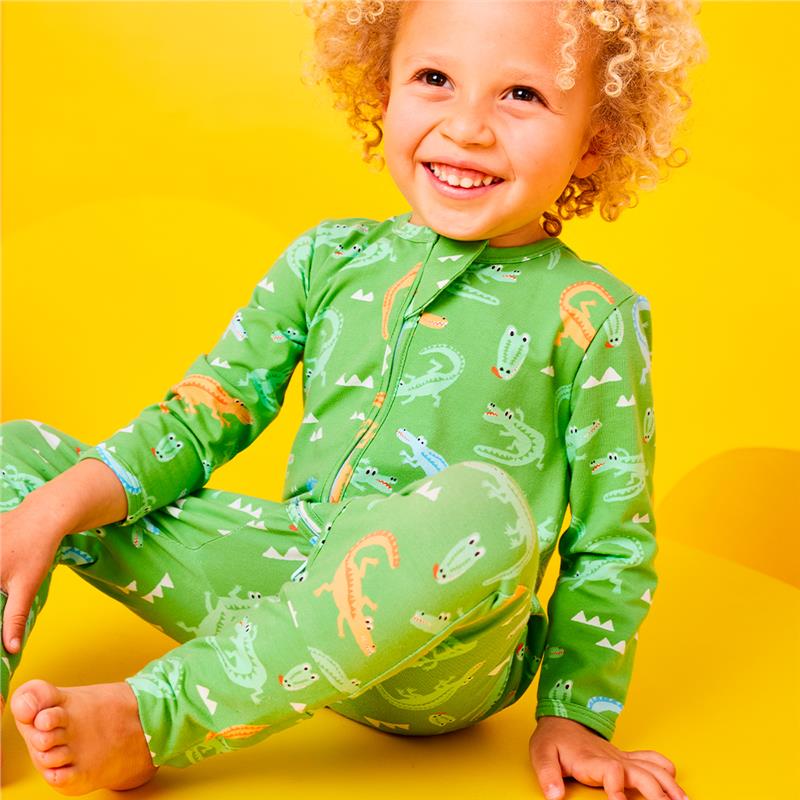 Bambi Mini Co. Wrigglesuit Boys Green Crocodile Rock 6-12 With Grippy Feet
