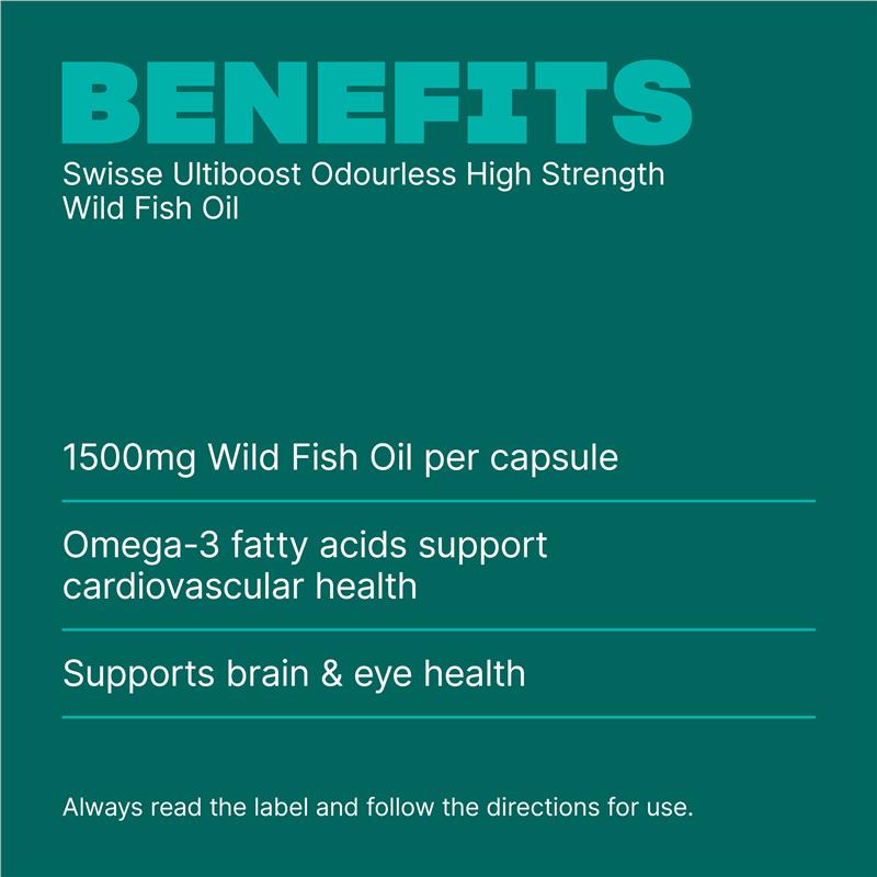 Swisse Ultiboost Odourless High Strength Wild Fish Oil 1500mg 200 Capsules - GimmeNow