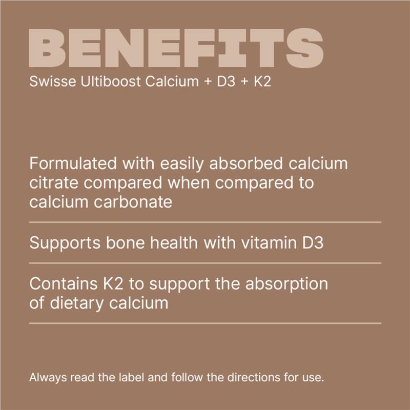 Swisse Ultiboost Calcium + D3 + K2 60 Tablets