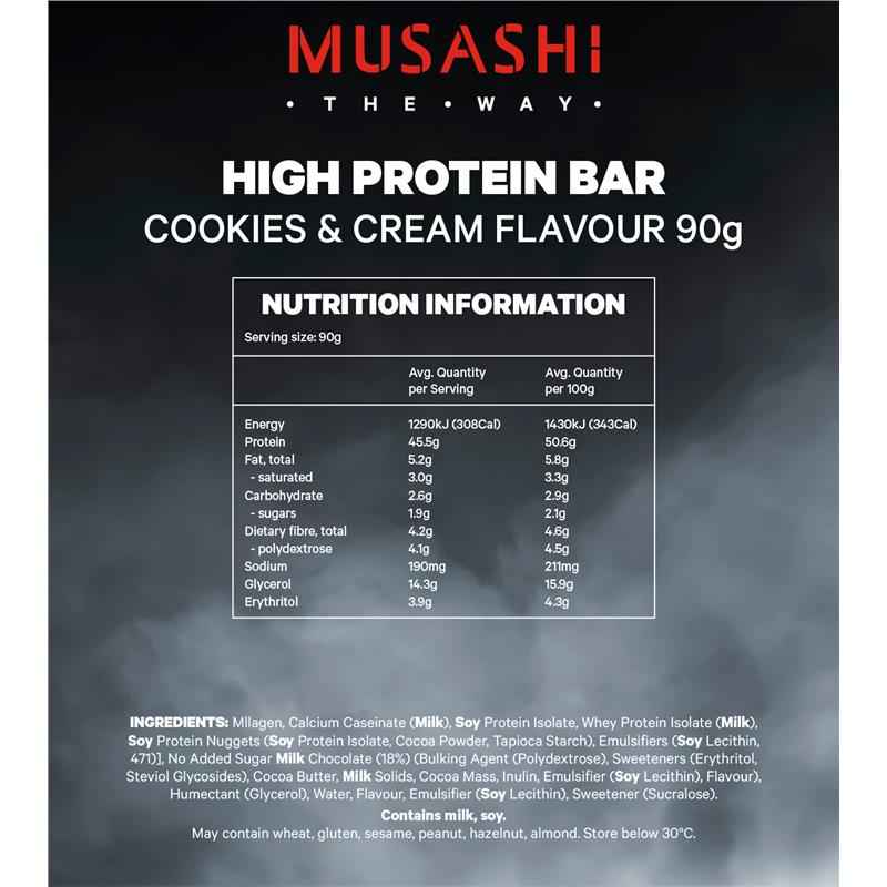 Musashi High Protein Bar Cookies And Cream 90g