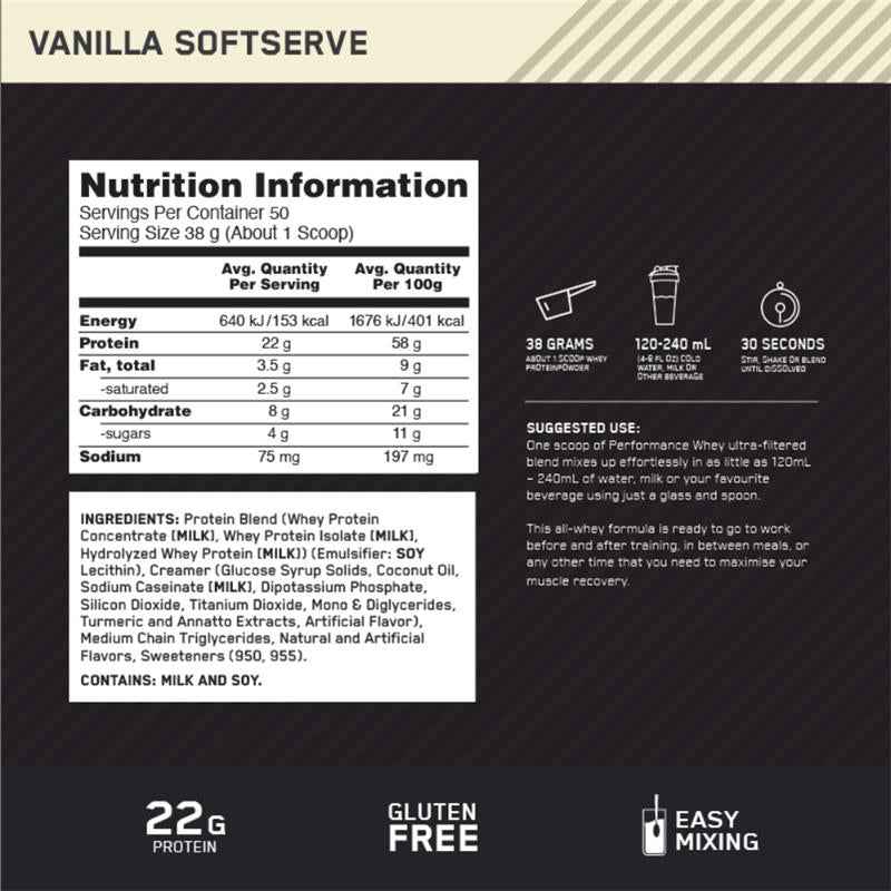 Optimum Nutrition Performance Whey Vanilla 1.95kg
