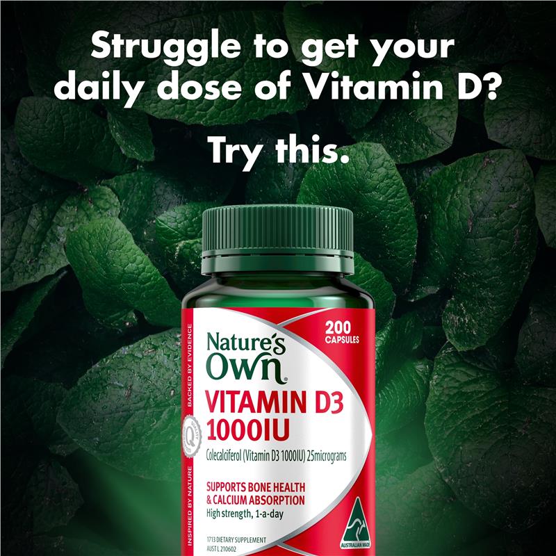 Nature's Own Vitamin D3 1000iu 200 Capsules - GimmeNow