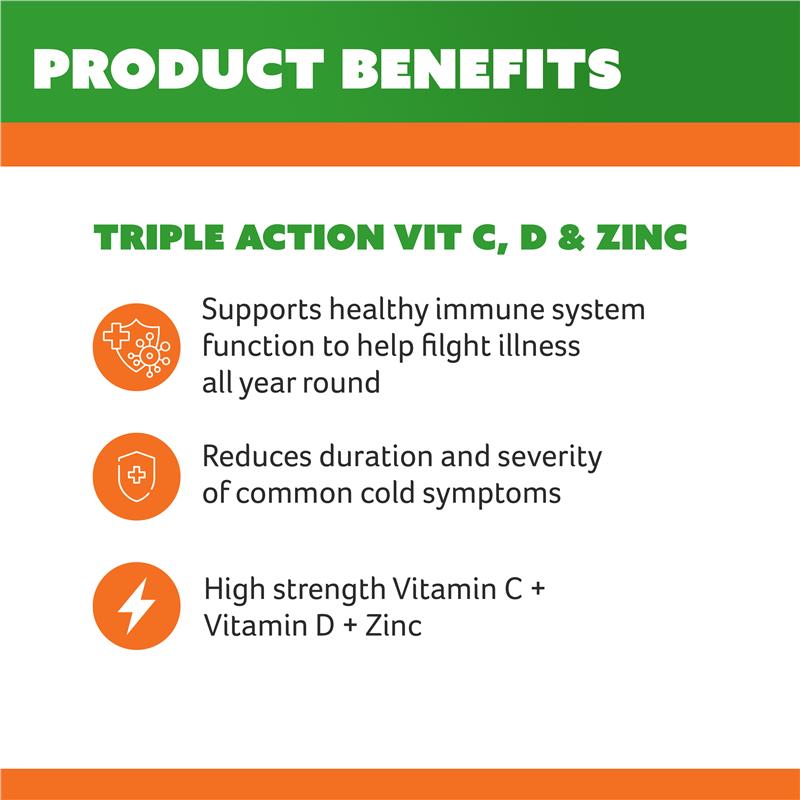 Cenovis Triple Action Vit C D & Zinc 60 Chewable Tablets