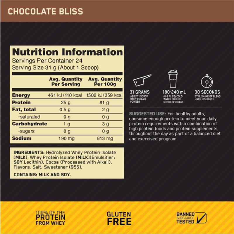 Optimum Nutrition Gold Standard 100% Isolate Chocolate 744g