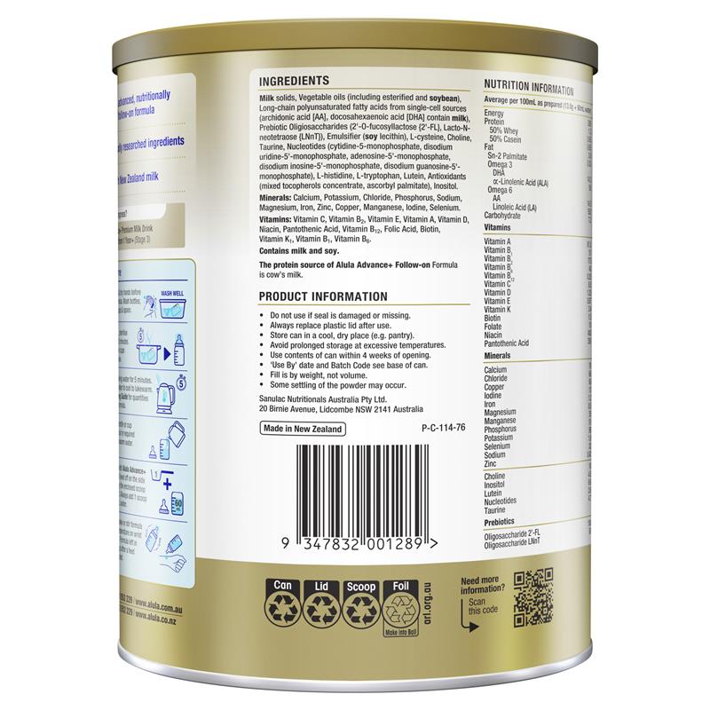 Alula Advance+ Stage 2 Follow On Formula 6-12 Months 800g