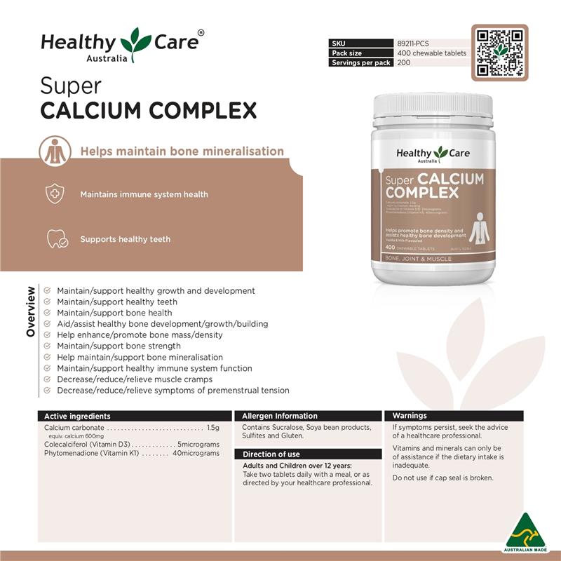 Healthy Care Super Calcium Complex 400 Chewable Tablets