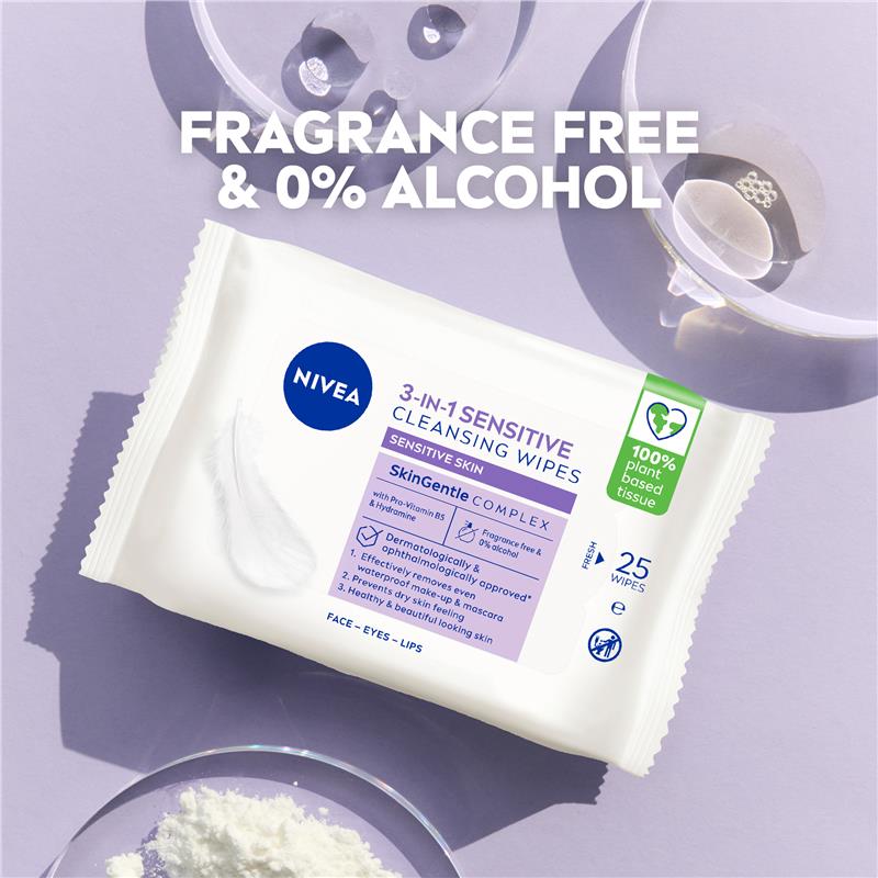 NIVEA Daily Essentials Biodegradable Fragrance Free Facial Cleansing Wipes 25pk