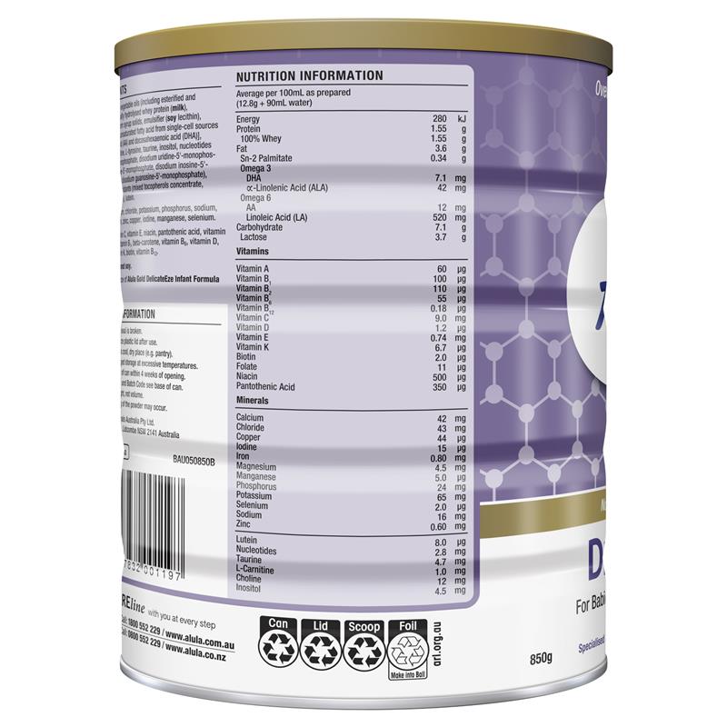 Alula Gold Delicateeze Infant Formula 0-12 Months 850g - GimmeNow