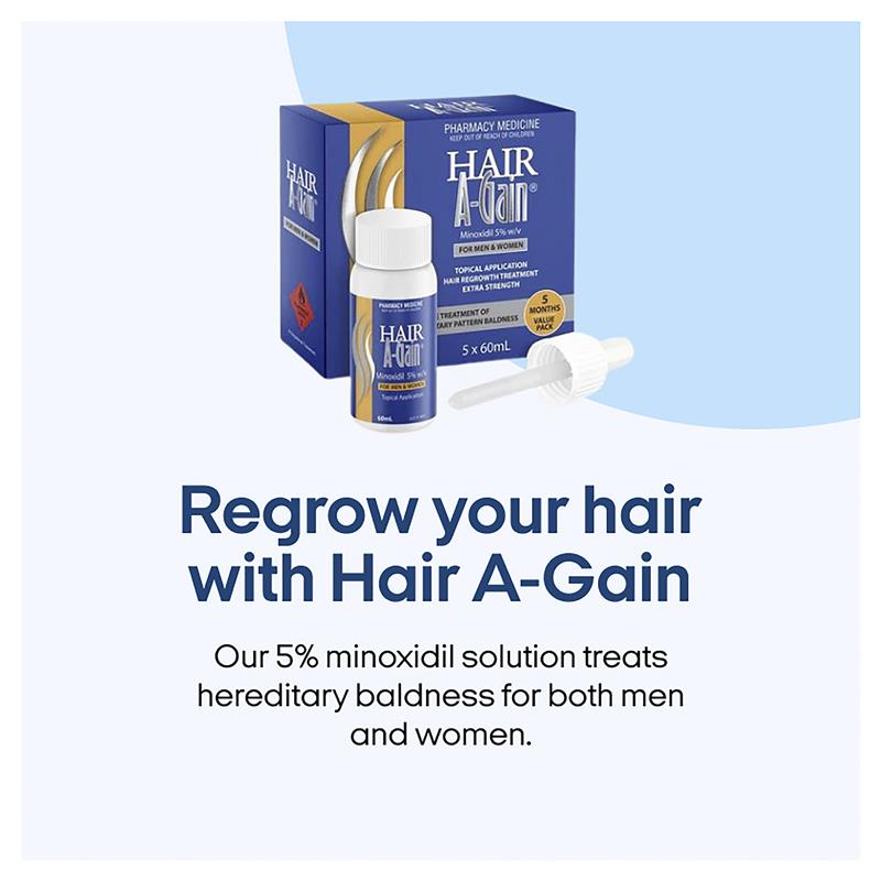 Hair A-Gain Hair Regrowth Treatment Extra Strength for Men & Women – 5 Month Value Pack – 5 x 60ml