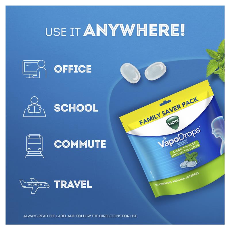 Vicks VapoDrops Original Menthol 70 Lozenges - GimmeNow