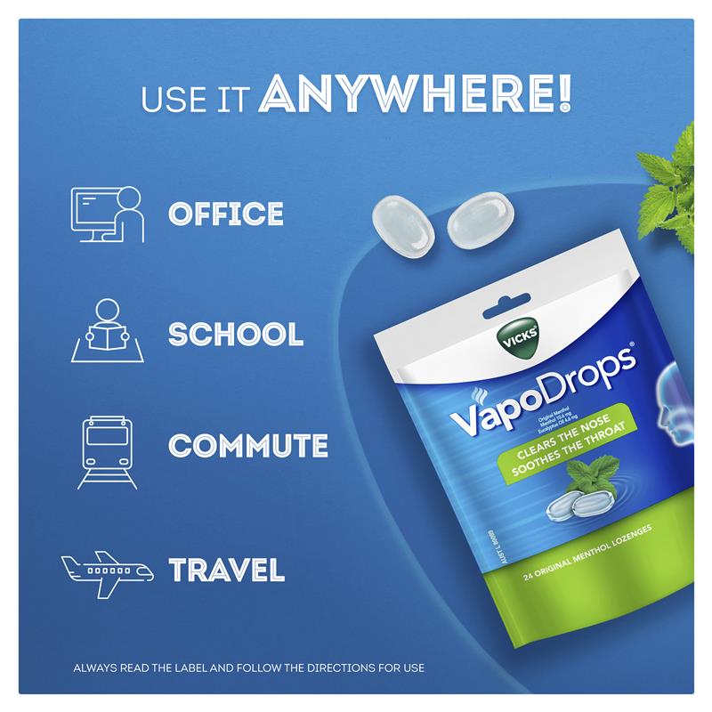 Vicks VapoDrops Original Menthol Lozenges 24 Pack