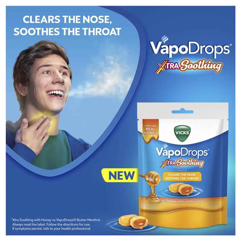 Vicks VapoDrops Xtra Soothing Honey Centre Lozenges 30 Pack