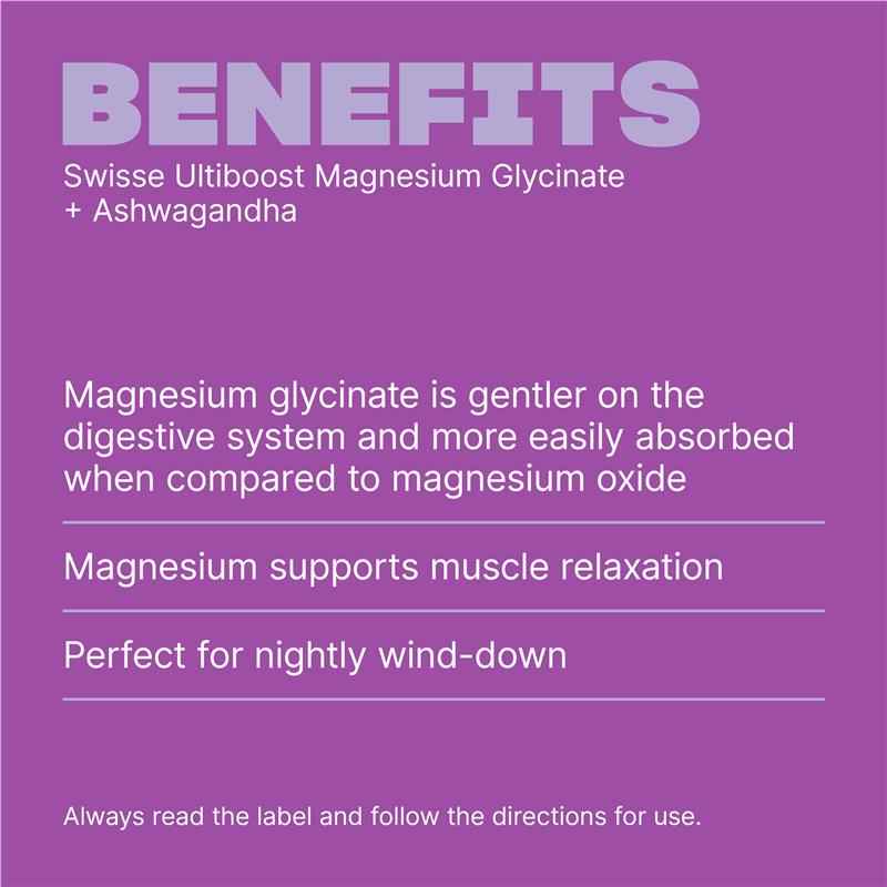 Swisse Ultiboost Magnesium Glycinate + Ashwagandha Night 60 Tablets